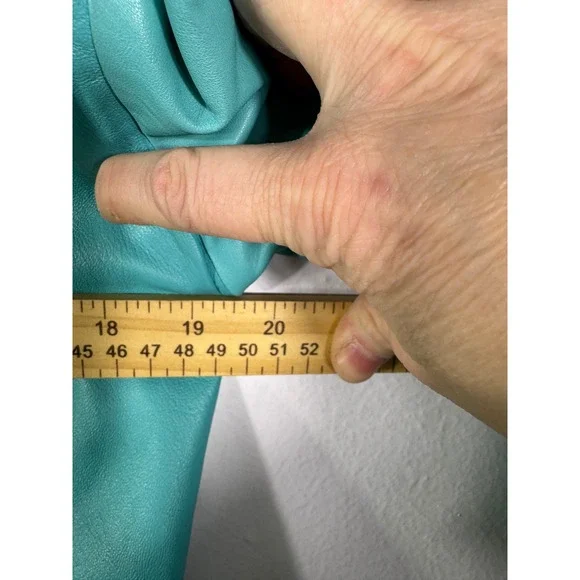 Badgley Mischka Vintage Teal Leather Jacket Silk Lined Cropped Tie Waist Sz M/8 - Picture 13 of 16